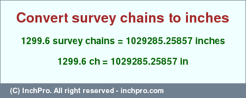 Result converting 1299.6 survey chains to inches = 1029285.25857 inches