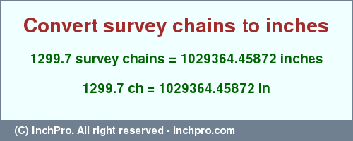 Result converting 1299.7 survey chains to inches = 1029364.45872 inches