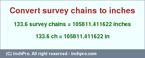 Result converting 133.6 survey chains to inches = 105811.411622 inches