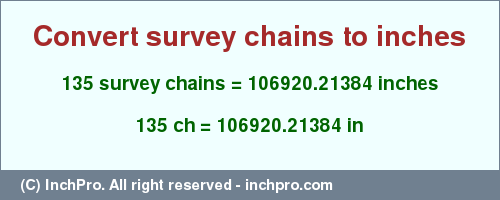 Result converting 135 survey chains to inches = 106920.21384 inches