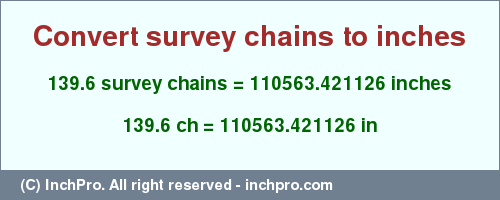 Result converting 139.6 survey chains to inches = 110563.421126 inches