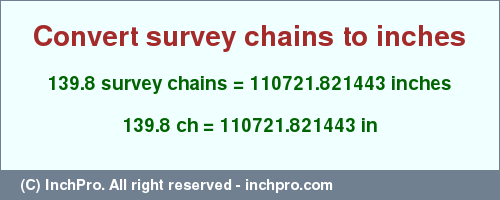 Result converting 139.8 survey chains to inches = 110721.821443 inches