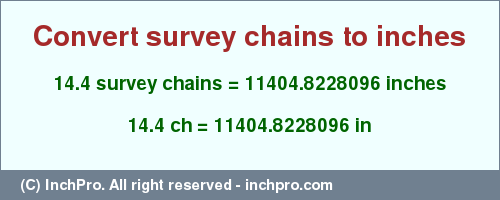 Result converting 14.4 survey chains to inches = 11404.8228096 inches