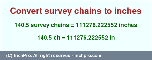 Result converting 140.5 survey chains to inches = 111276.222552 inches