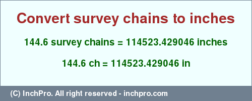 Result converting 144.6 survey chains to inches = 114523.429046 inches