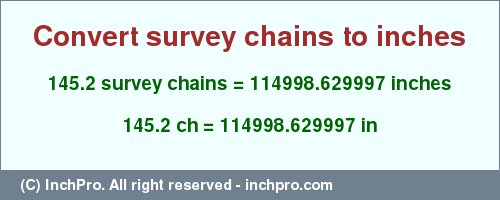 Result converting 145.2 survey chains to inches = 114998.629997 inches