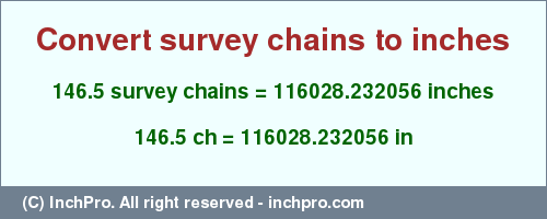 Result converting 146.5 survey chains to inches = 116028.232056 inches