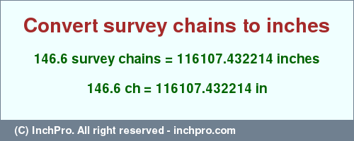 Result converting 146.6 survey chains to inches = 116107.432214 inches