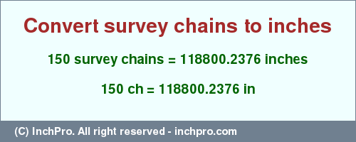 Result converting 150 survey chains to inches = 118800.2376 inches