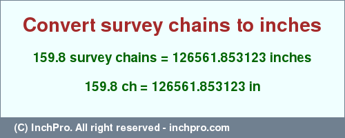 Result converting 159.8 survey chains to inches = 126561.853123 inches