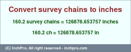 Result converting 160.2 survey chains to inches = 126878.653757 inches