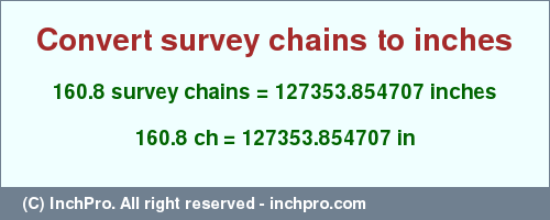 Result converting 160.8 survey chains to inches = 127353.854707 inches