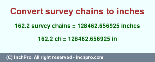 Result converting 162.2 survey chains to inches = 128462.656925 inches