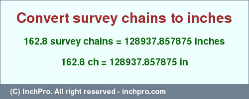 Result converting 162.8 survey chains to inches = 128937.857875 inches