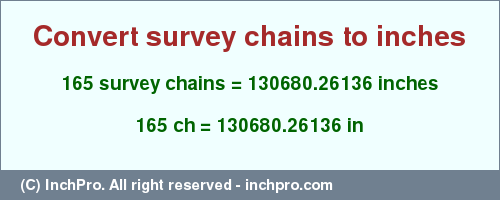 Result converting 165 survey chains to inches = 130680.26136 inches