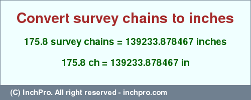 Result converting 175.8 survey chains to inches = 139233.878467 inches