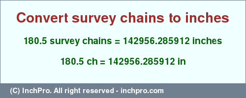 Result converting 180.5 survey chains to inches = 142956.285912 inches