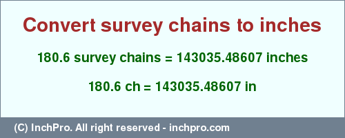 Result converting 180.6 survey chains to inches = 143035.48607 inches