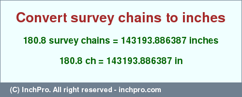 Result converting 180.8 survey chains to inches = 143193.886387 inches