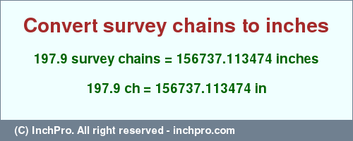 Result converting 197.9 survey chains to inches = 156737.113474 inches