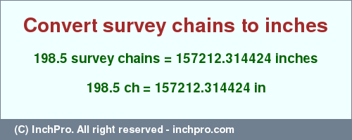 Result converting 198.5 survey chains to inches = 157212.314424 inches