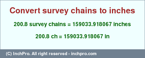 Result converting 200.8 survey chains to inches = 159033.918067 inches