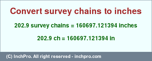 Result converting 202.9 survey chains to inches = 160697.121394 inches