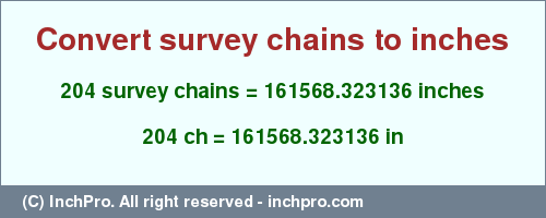 Result converting 204 survey chains to inches = 161568.323136 inches