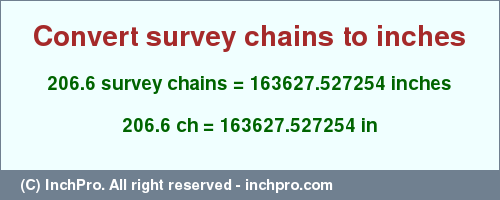 Result converting 206.6 survey chains to inches = 163627.527254 inches