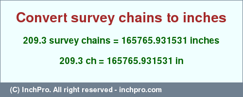 Result converting 209.3 survey chains to inches = 165765.931531 inches