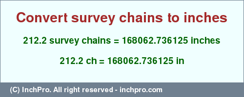 Result converting 212.2 survey chains to inches = 168062.736125 inches