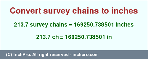 Result converting 213.7 survey chains to inches = 169250.738501 inches