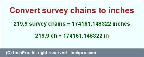 Result converting 219.9 survey chains to inches = 174161.148322 inches