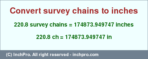 Result converting 220.8 survey chains to inches = 174873.949747 inches
