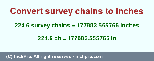 Result converting 224.6 survey chains to inches = 177883.555766 inches