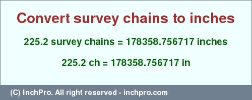 Result converting 225.2 survey chains to inches = 178358.756717 inches