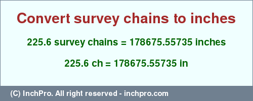 Result converting 225.6 survey chains to inches = 178675.55735 inches