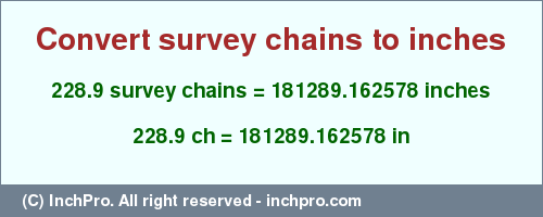 Result converting 228.9 survey chains to inches = 181289.162578 inches