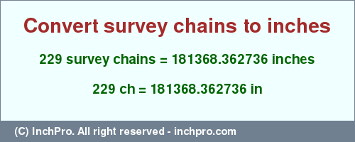 Result converting 229 survey chains to inches = 181368.362736 inches