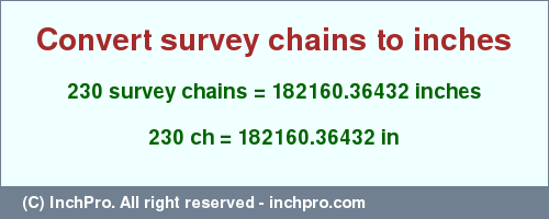 Result converting 230 survey chains to inches = 182160.36432 inches