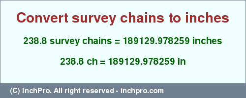 Result converting 238.8 survey chains to inches = 189129.978259 inches