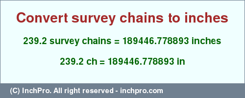 Result converting 239.2 survey chains to inches = 189446.778893 inches