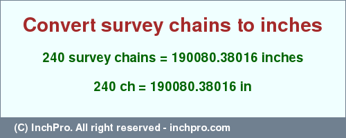 Result converting 240 survey chains to inches = 190080.38016 inches