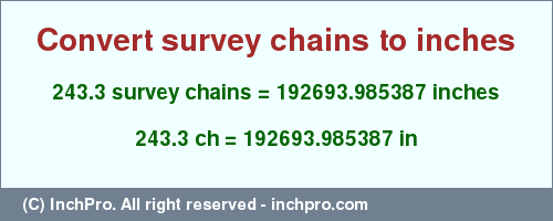 Result converting 243.3 survey chains to inches = 192693.985387 inches