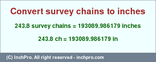 Result converting 243.8 survey chains to inches = 193089.986179 inches