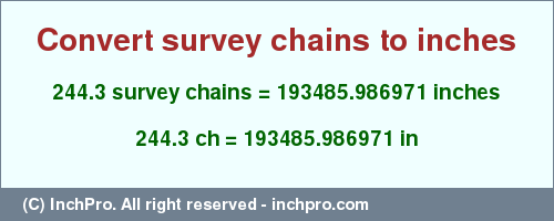 Result converting 244.3 survey chains to inches = 193485.986971 inches