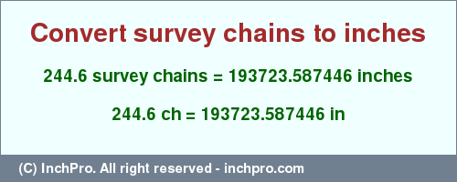 Result converting 244.6 survey chains to inches = 193723.587446 inches