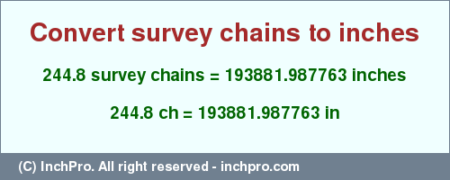 Result converting 244.8 survey chains to inches = 193881.987763 inches