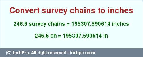 Result converting 246.6 survey chains to inches = 195307.590614 inches