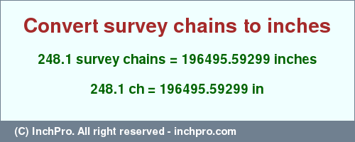 Result converting 248.1 survey chains to inches = 196495.59299 inches